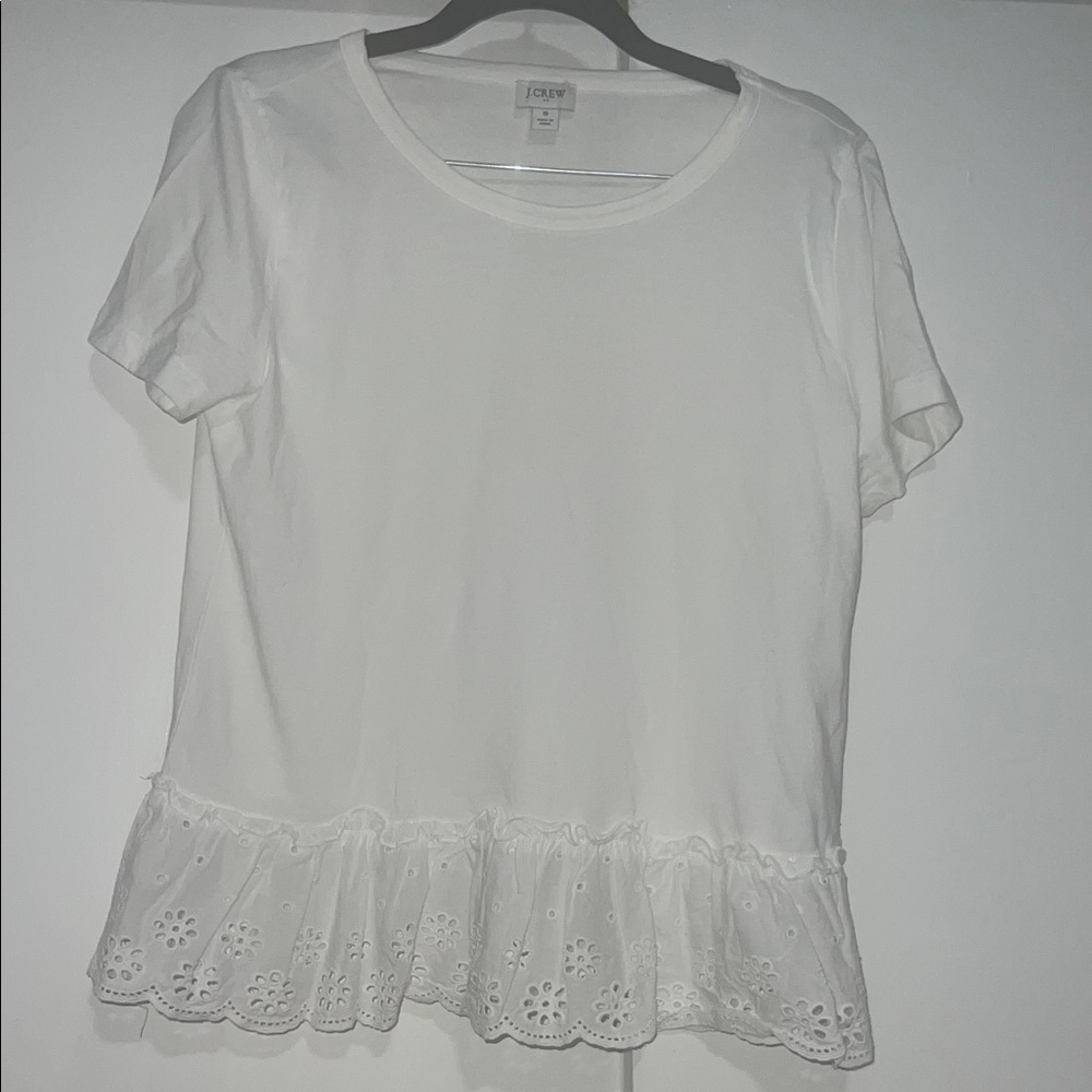 J. Crew Ivory Short Sleeve Top with Floral Hem